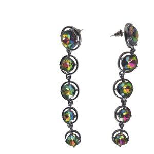 Rhinestone Iridescent Drop Earrings Gunmetal Finish